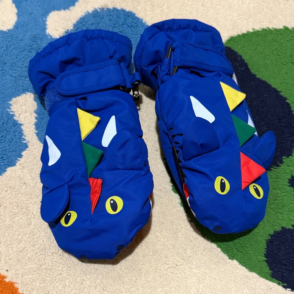 Mini-Boden Blue Dinosaur Kids Mittens